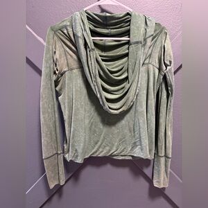 We The Free Stonewashed Forest Green Off the Shoulders or Cowl Neck Top